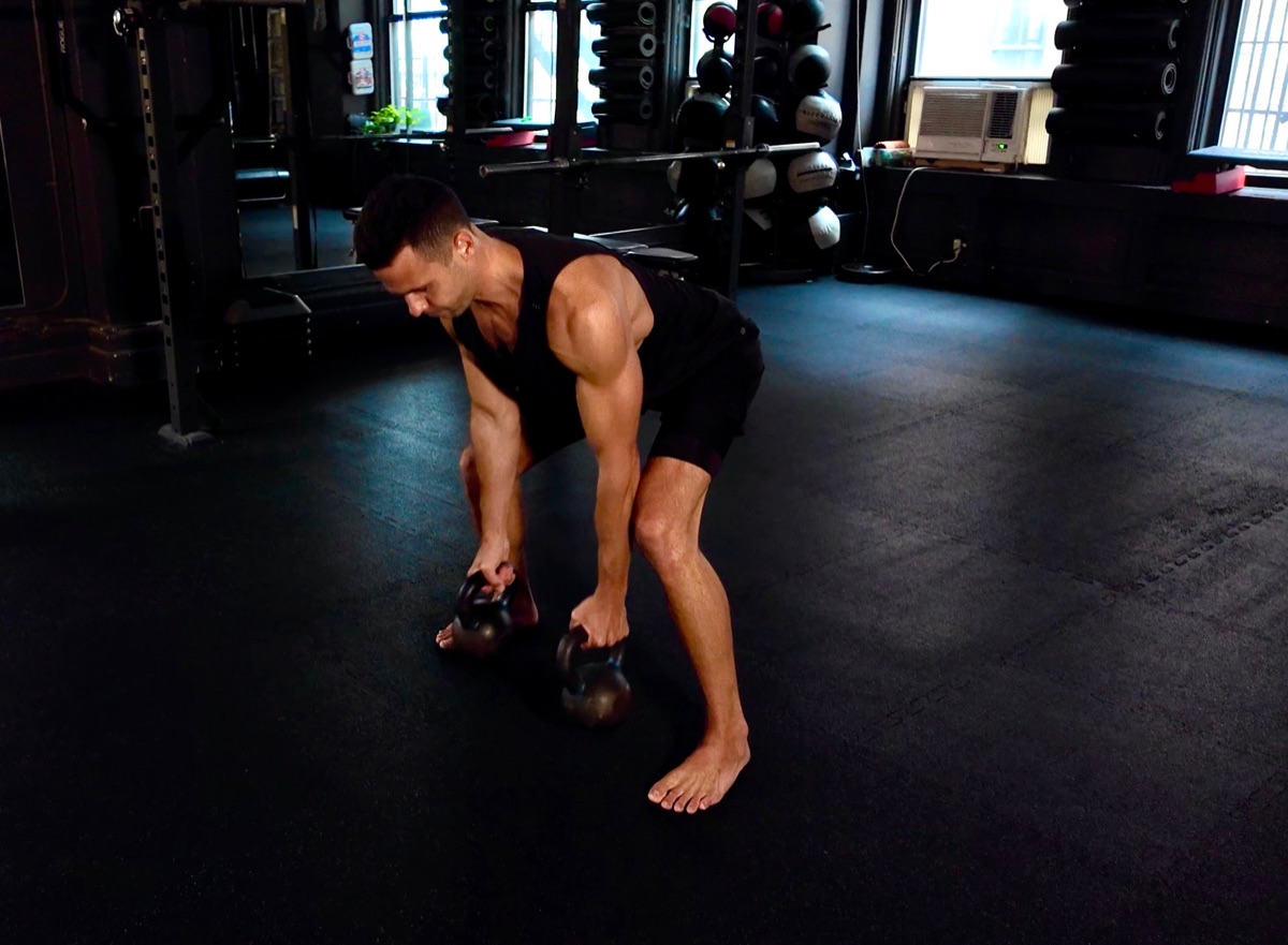 Kettlebell deadlift in the gym