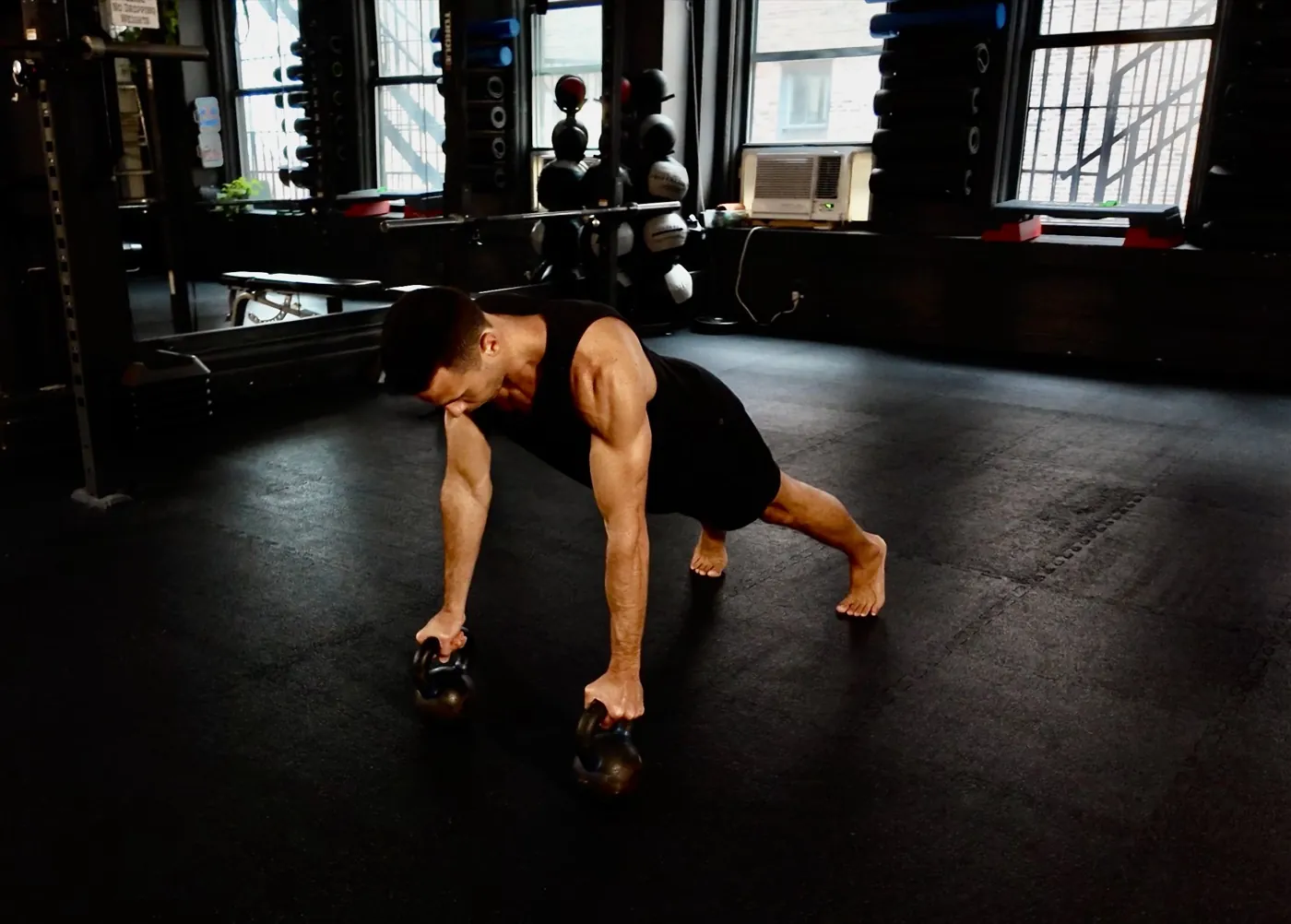 Kettlebell push-up position in the gym